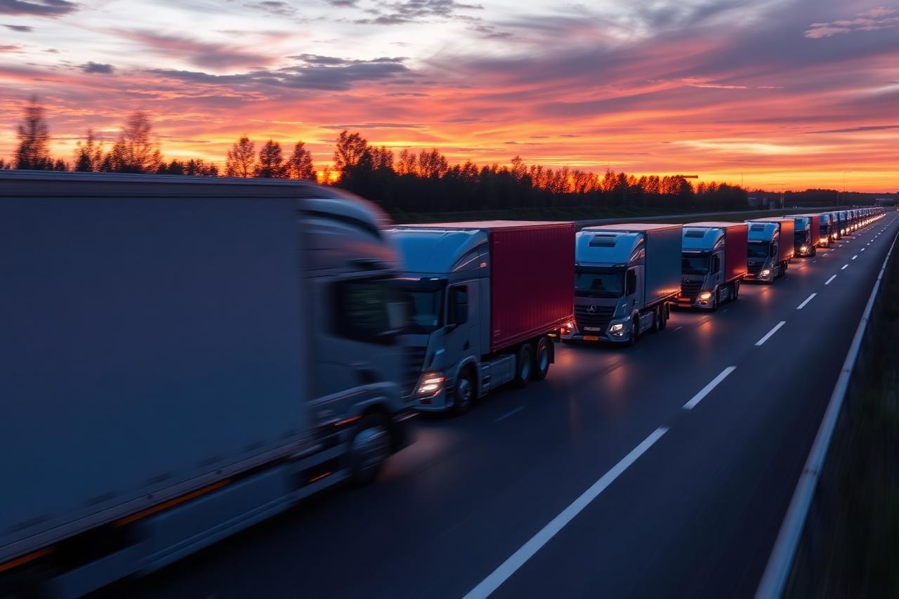 Cargo trucks moving containers inland
